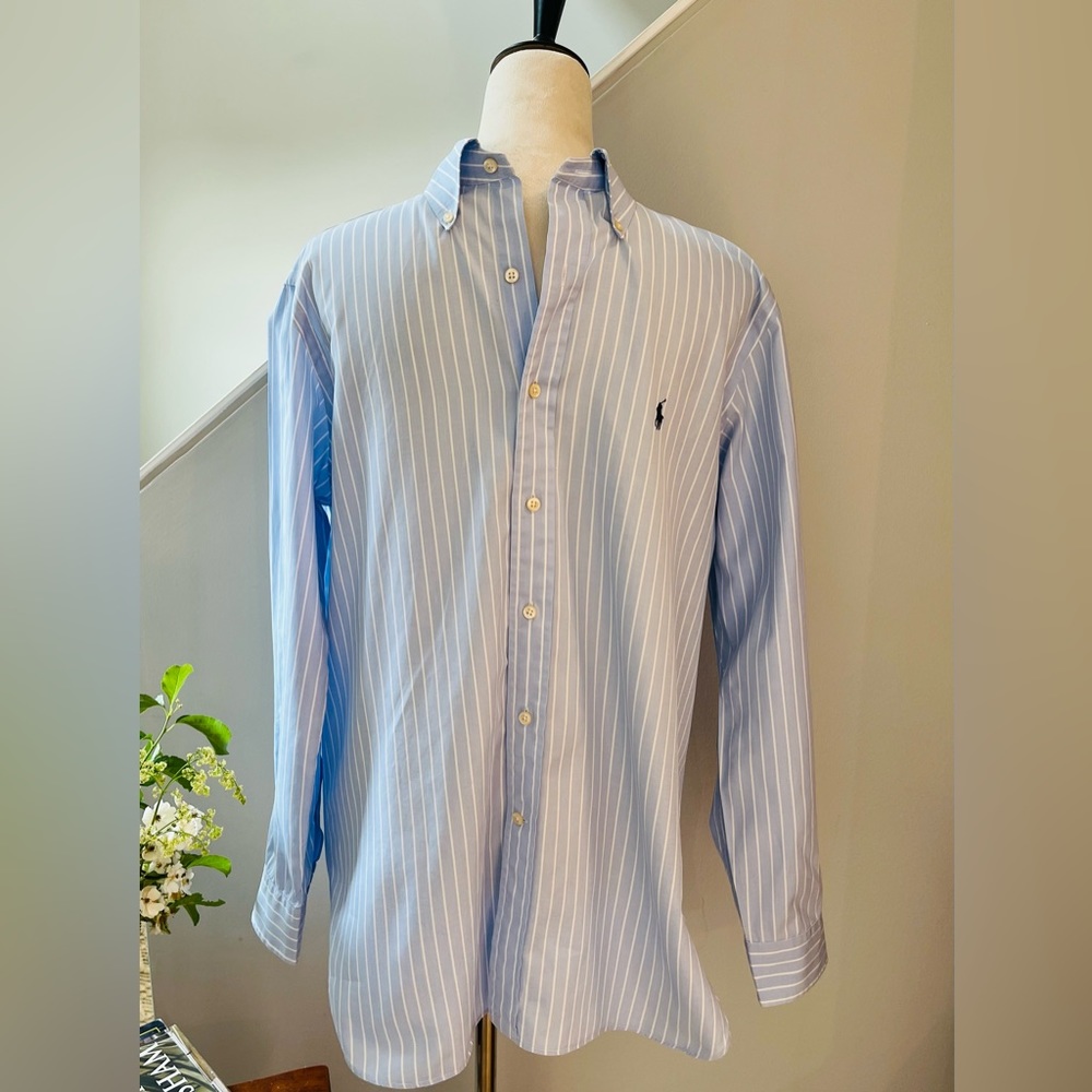 RALPH LAUREN Shirt ButtonUp BLUE LABEL Classic Long Sleeve Stripe MEDIUM 15.5